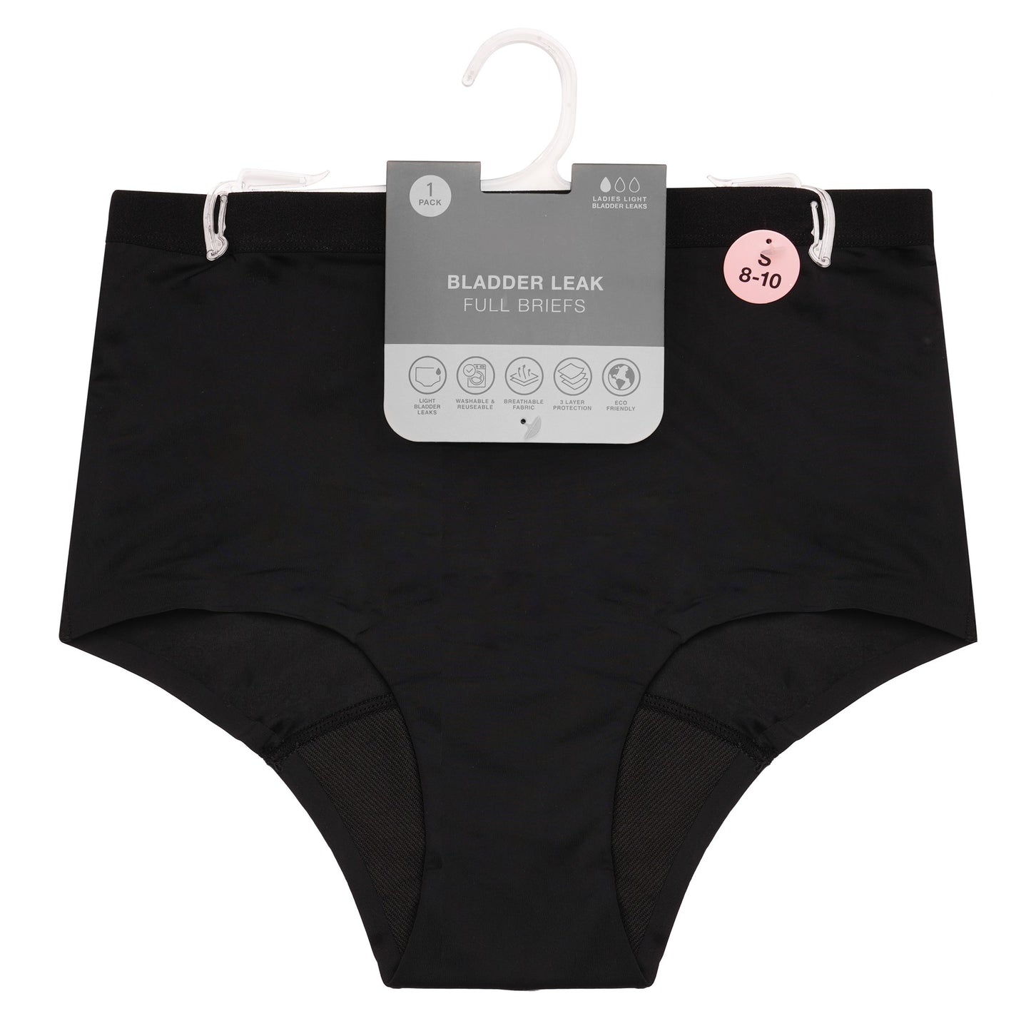 Ladies Light Bladder Leak Briefs Black Microfibre Protective Underwear Knickers