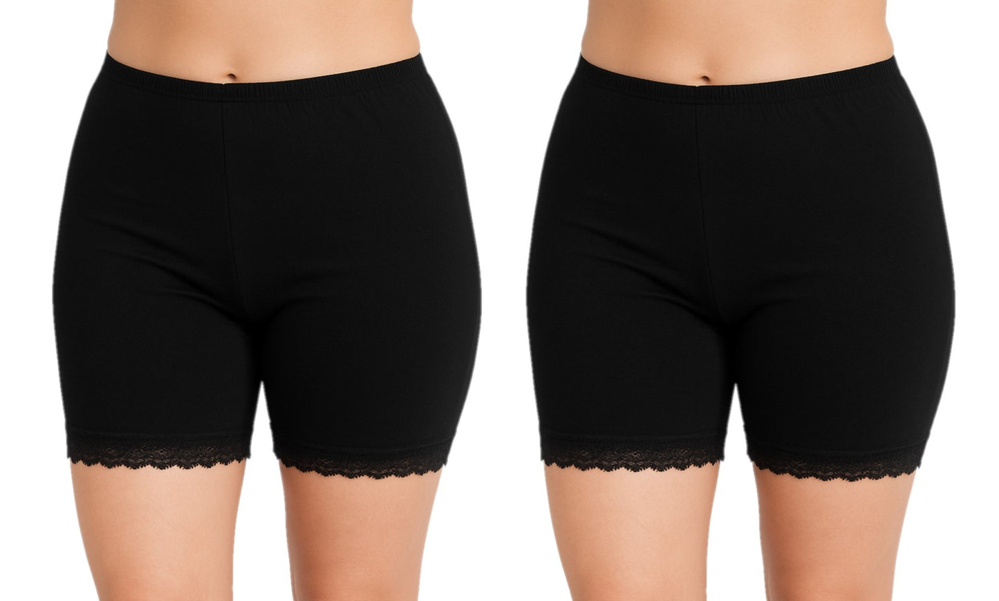 Ladies Anti Chafing Shorts 2 Pack Cotton Stretch Lace Trim Under Skirt