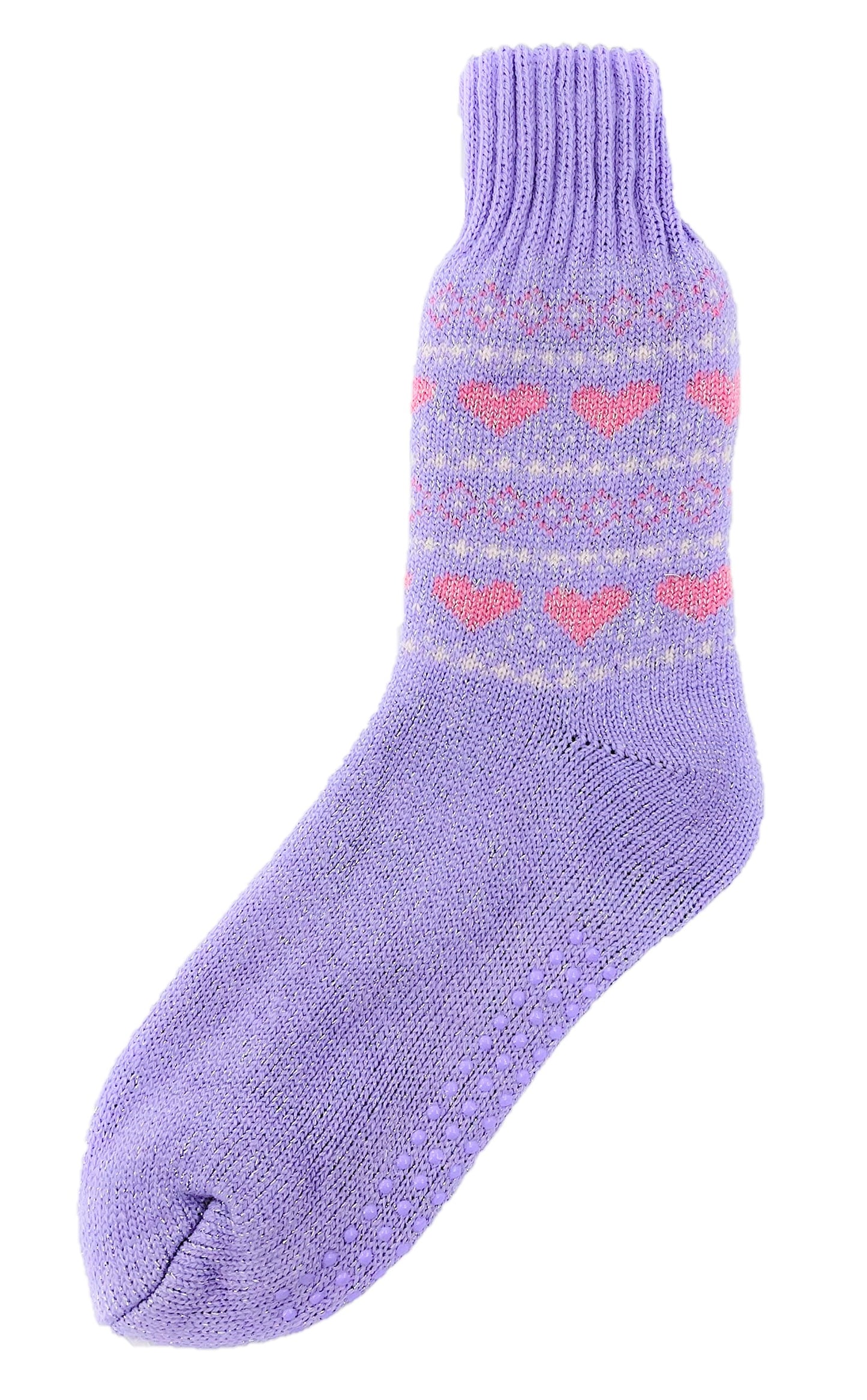 Ladies Heart Patterned Non Skid Slipper Socks Size 4-6