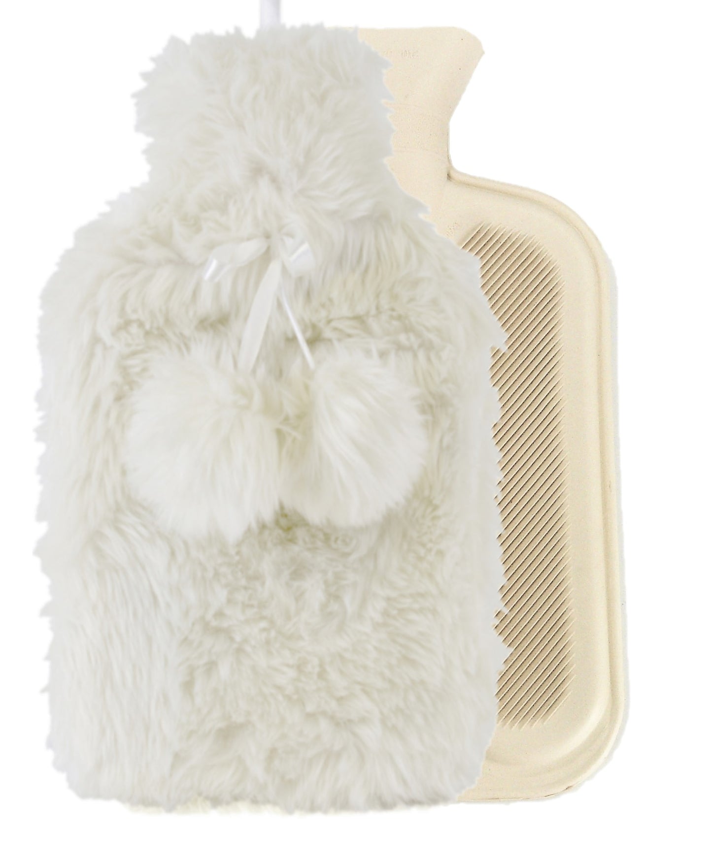 Thingimijigs Plush Hot Water Bottle with Pom Pom Detail, 2 Lt Cream or Pink