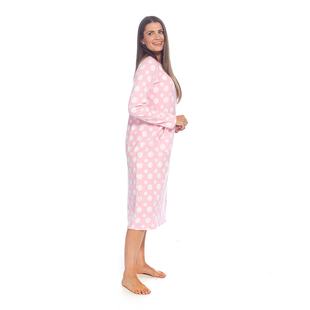 Ladies Fleece Nightie Longer Length Warm Nightdress Lounger with Kangaroo Pocket
