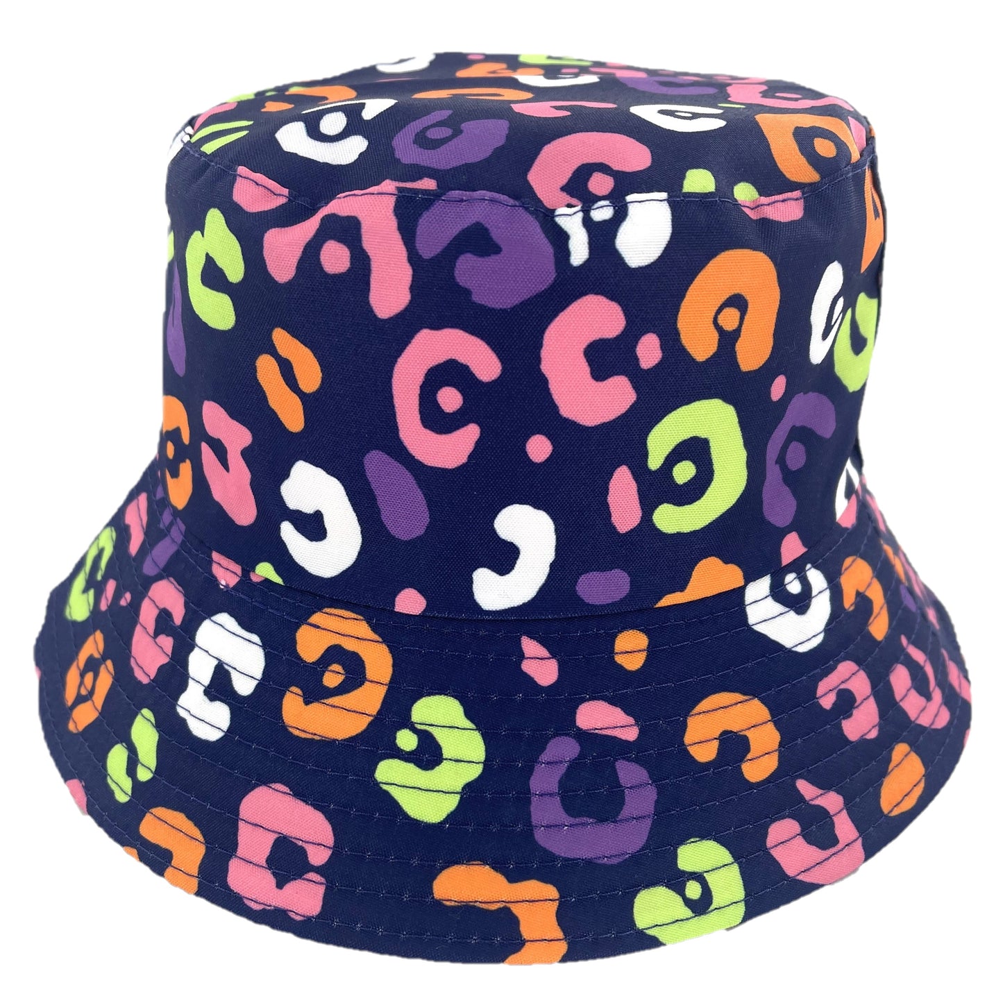 Girls Bucket Hat Reversible Pink/Blue Leopard Print Sun Hat