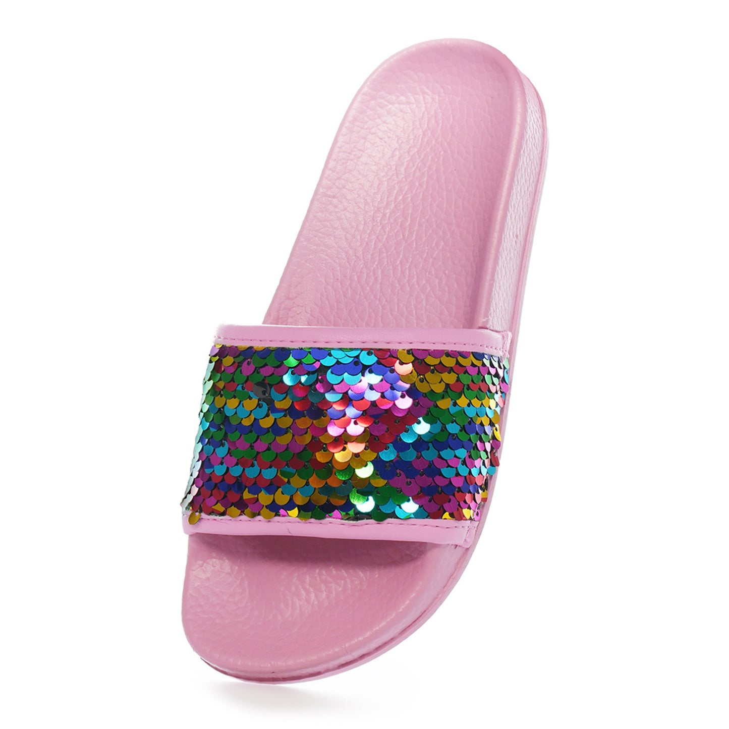 Girls Rainbow Pink Sequin Pool Slider Beach Sandals