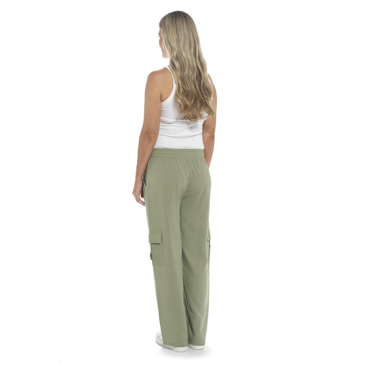 Ladies Linen Blend Cargo Pants Lightweight Casual Summer Utility Trousers