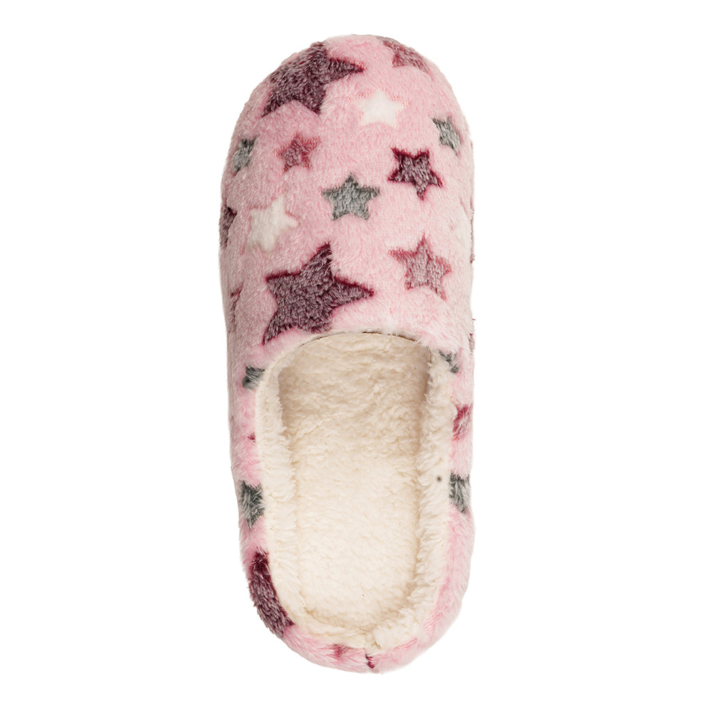 Ladies Pink Star Cosy Mule Slippers with Faux Fur Lining Memory Foam Cushioned Footbed Comfortable Non-Slip Sole Elegant Ladies Warm UK Sizes 3 -8