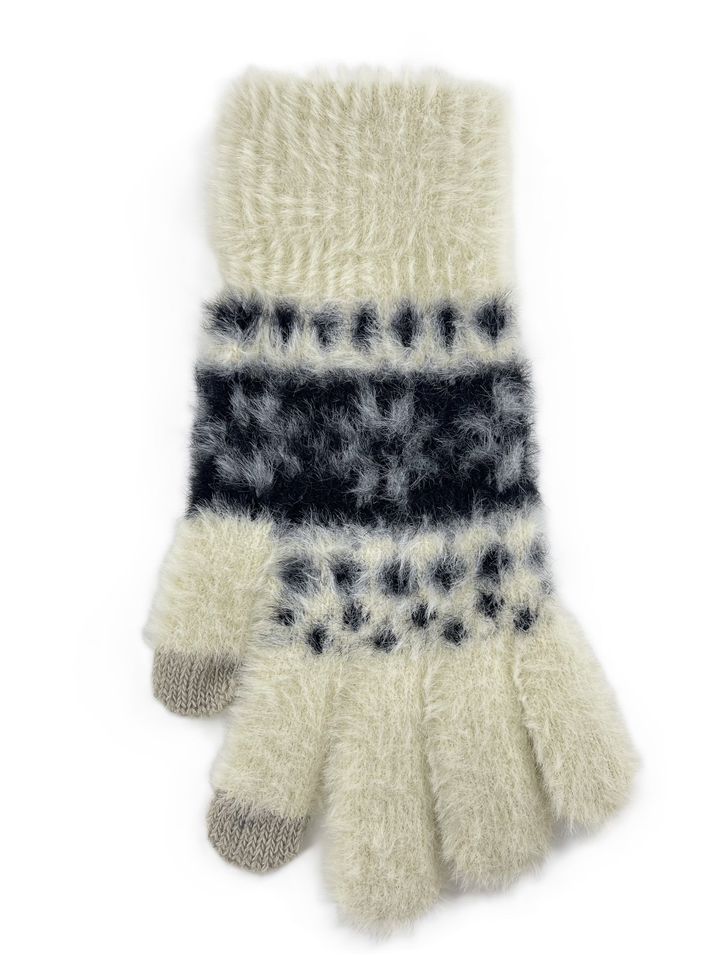 Ladies Touchscreen Gloves Soft Fluffy Fair Isle Pattern Knitted Winter Gloves