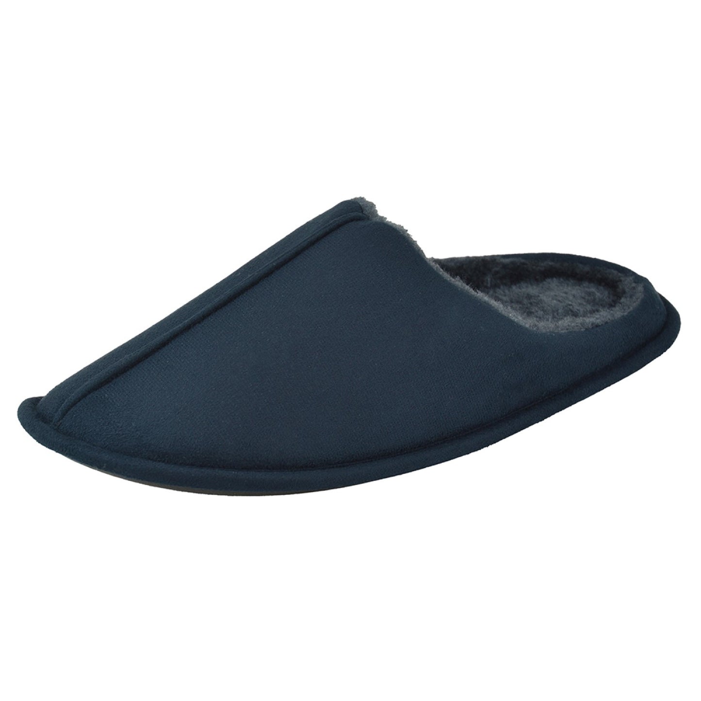 Men's Navy Blue Suedette Faux Fur Lined Mule Slippers