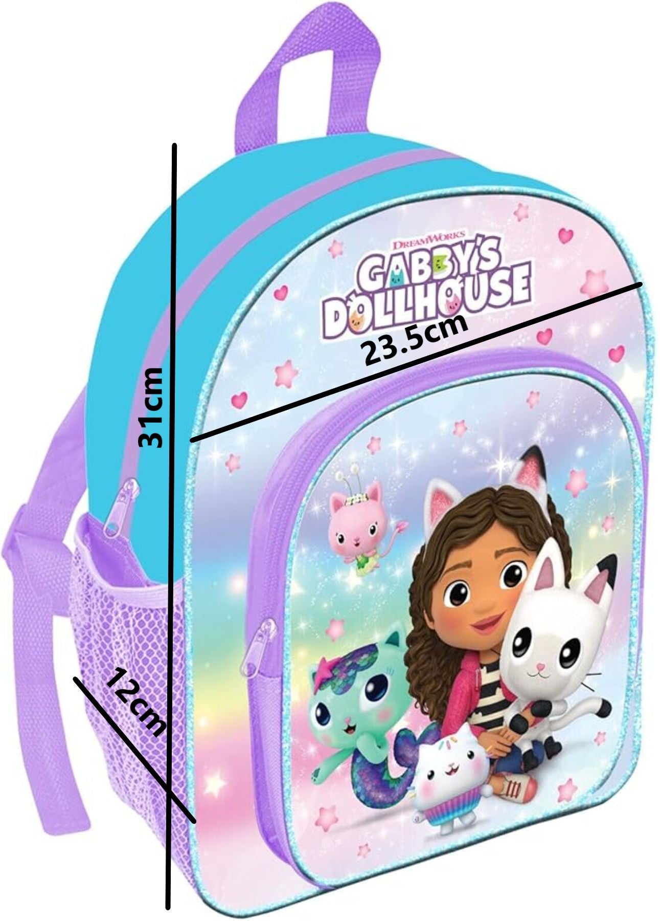 Gabby’s Dollhouse Kids Backpack – 31cm | Adjustable Straps, 2 Compartments & Side Bottle Pocket