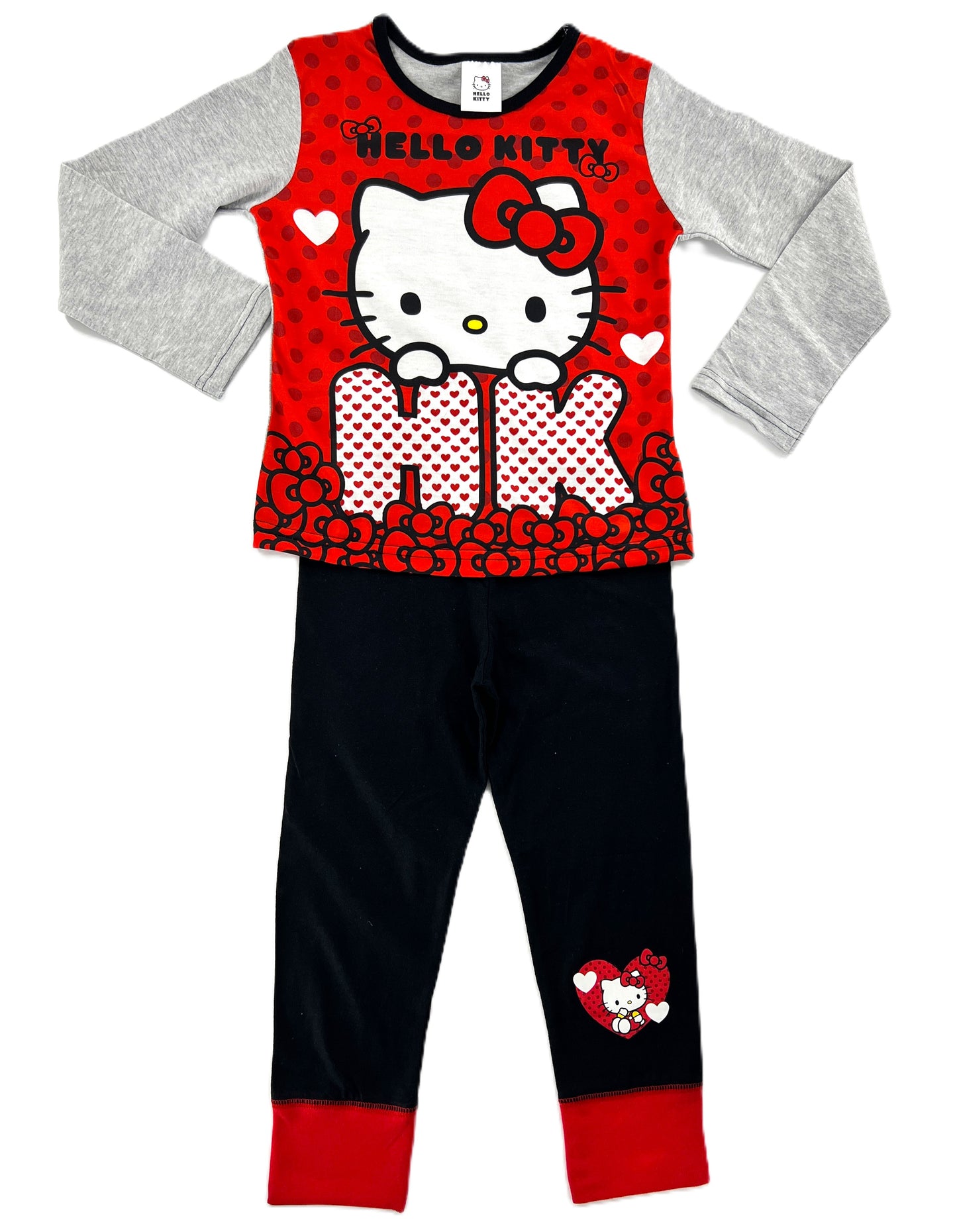 Hello Kitty Girls Pyjamas Set “Hearts” Long Sleeve Top & Bottoms, 5-12 Years