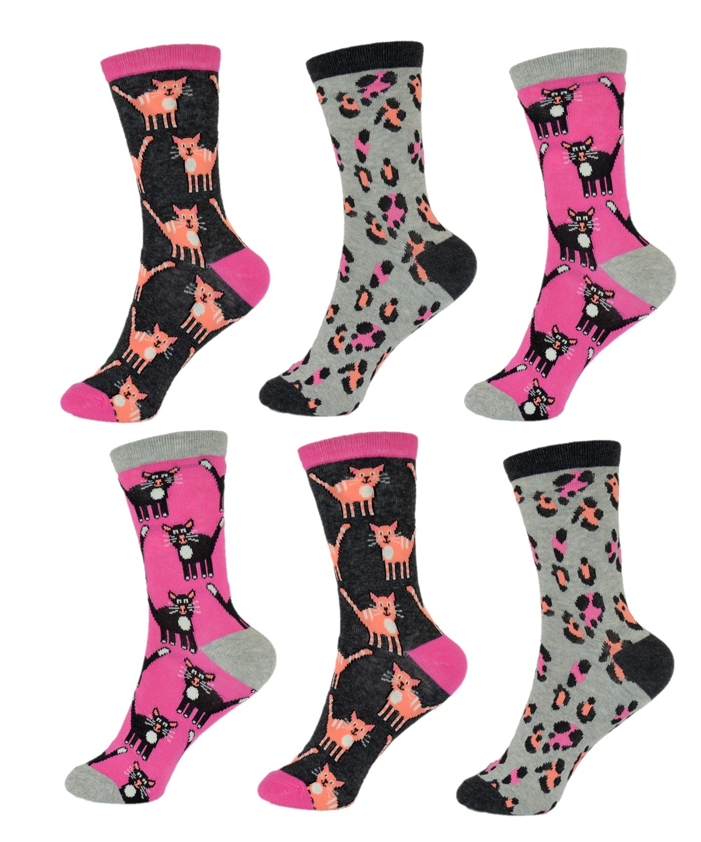 Ladies Dog or Cat Animal Pet Patterned Cotton Rich Ankle Socks 6 Pairs