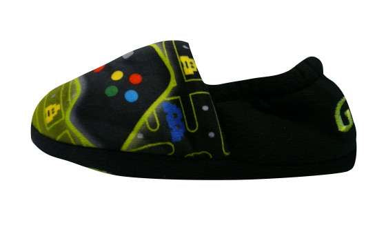 Boys "Game Over" Slippers Black and Green Cushioned Game Controller Slip-On