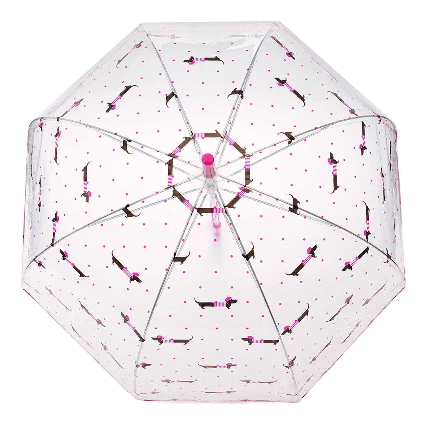 Ladies Transparent Dome Stick Umbrella - Pink/Black Sausage Dog or Red Leaves