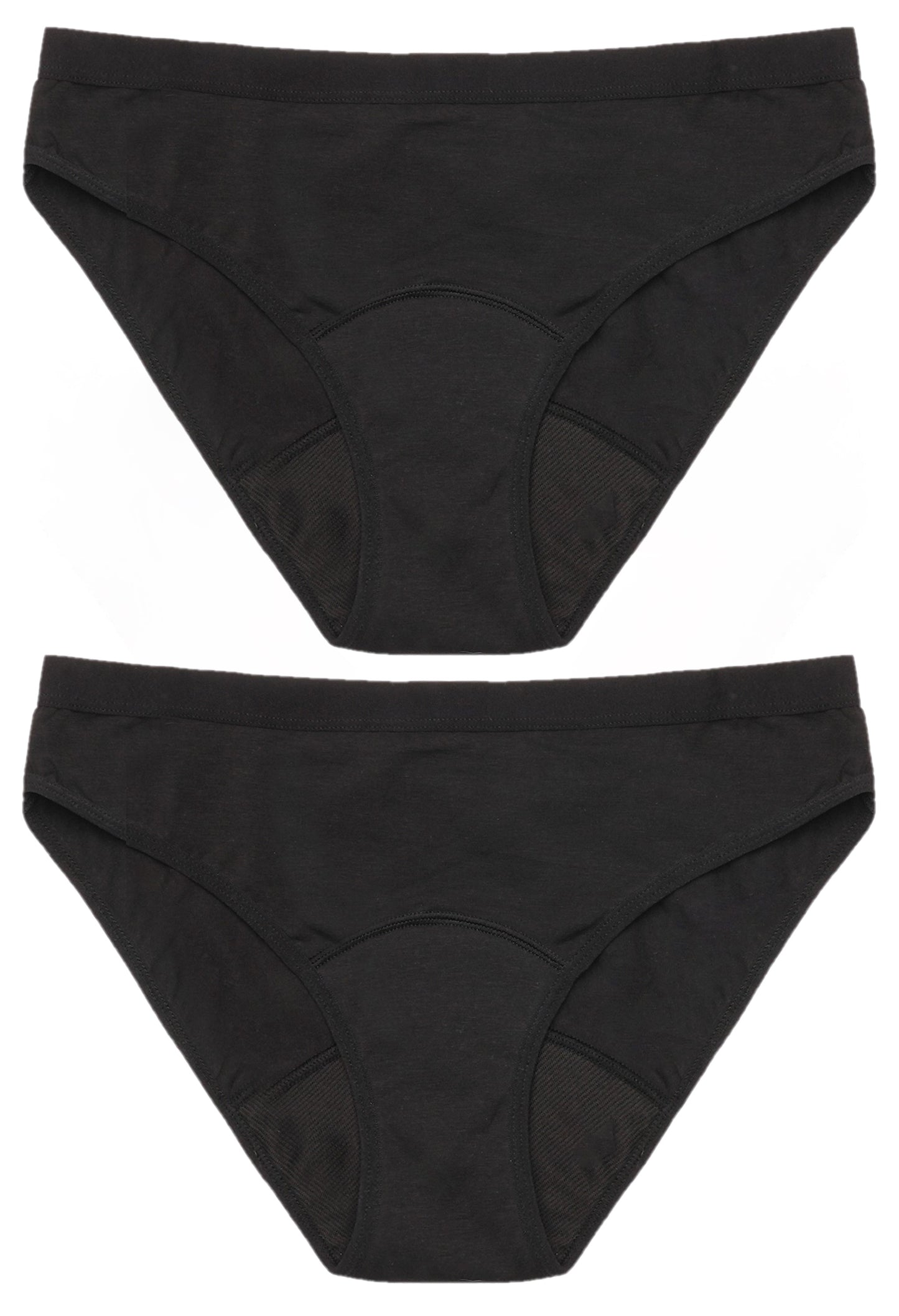 2 Pack Ladies Black Period Briefs Teenage Girls Cotton High Leg Protective Underwear Knickers