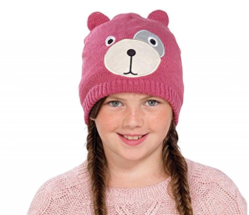 Girls Beanie Hat Teddy Bear Face Knitted Winter Different Colours