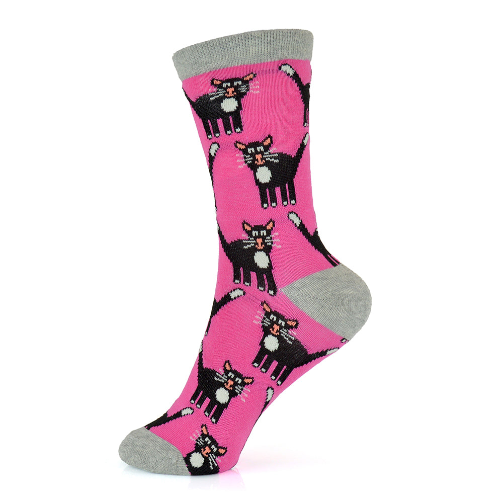 Ladies Dog or Cat Animal Pet Patterned Cotton Rich Ankle Socks 6 Pairs