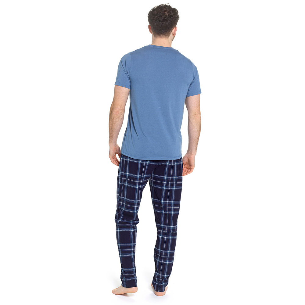 Mens Pyjama Set Jersey Top Fleece Check Pants Drawstring Waist M–XXL