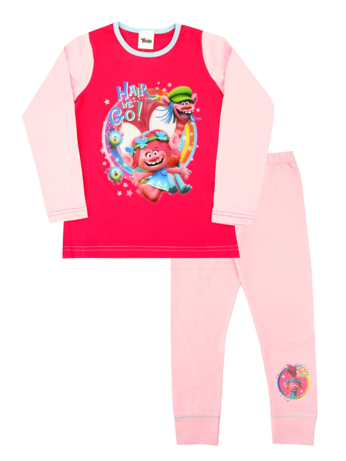 Trolls Girls Pyjamas 9-10 Years | 100% Cotton Jersey | Long Sleeve Top & Pants