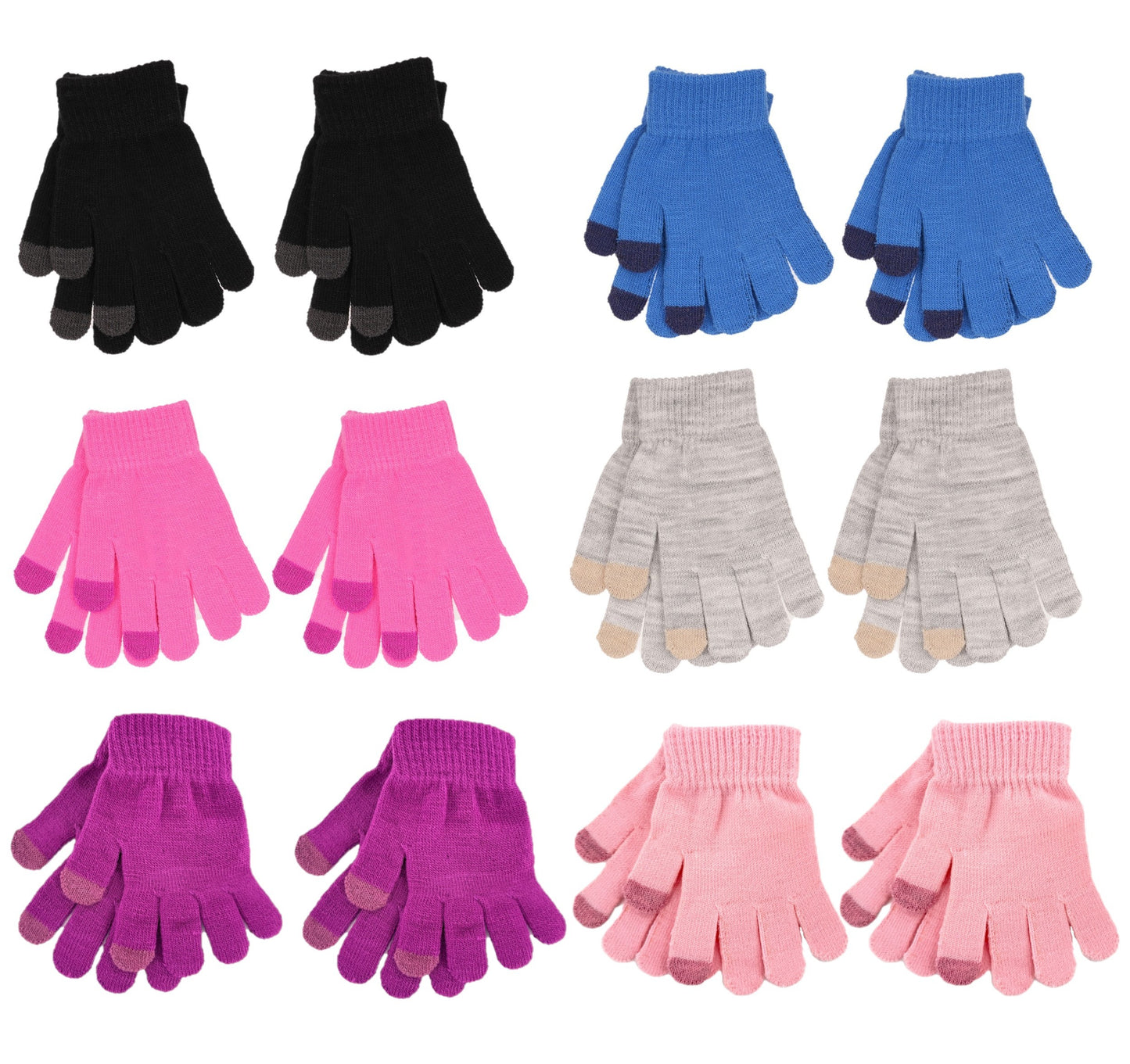 2 Pairs Children's Touchscreen Knitted Winter Gloves - Various Colours