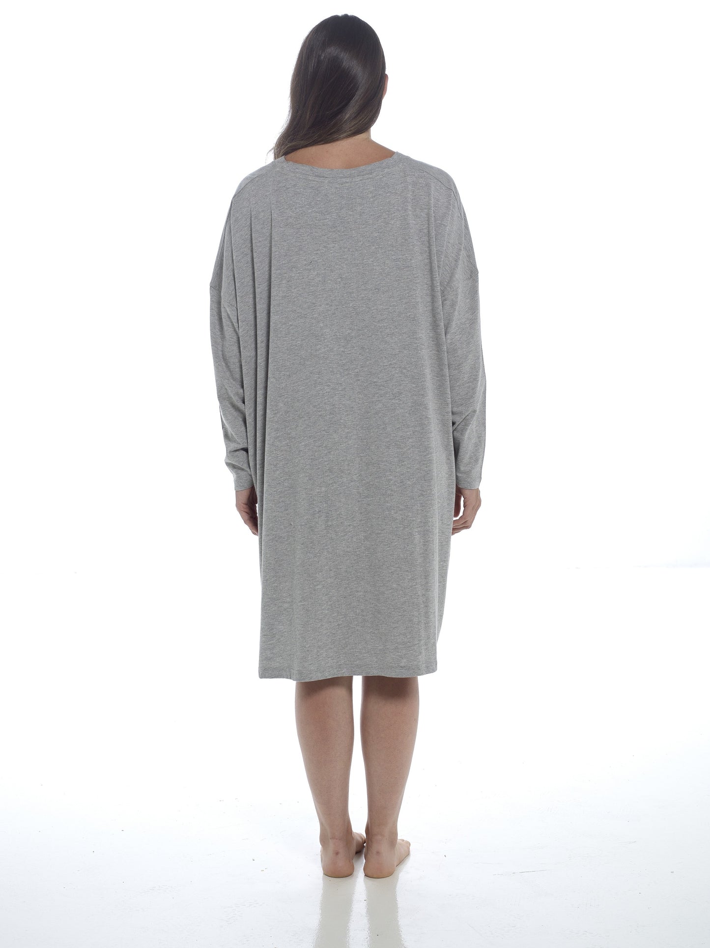 Ladies Oversized Nightie Highland Cow Messy Hair Don’t Care Grey Long Sleeve