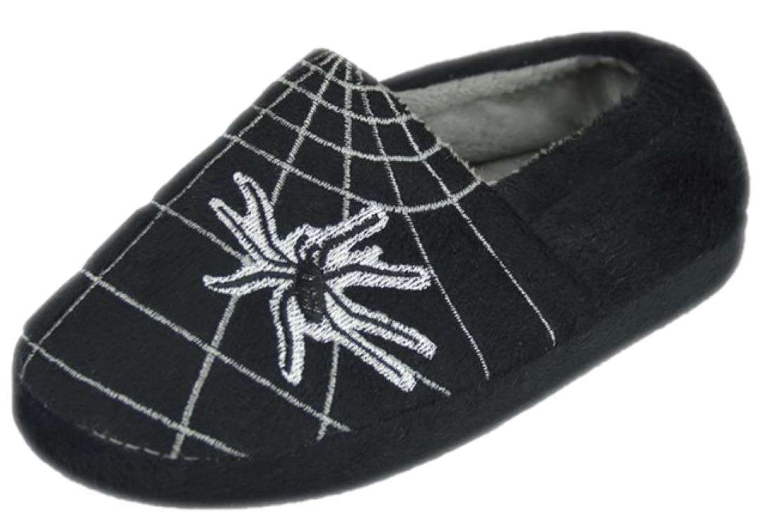 Boys' Spider Web Slippers - Cosy Embroidered Velour Slip-On