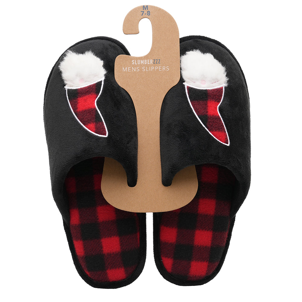 Mens Black Gonk Mule Slippers Plush Tartan Fleece Non Slip Sole Christmas Gift