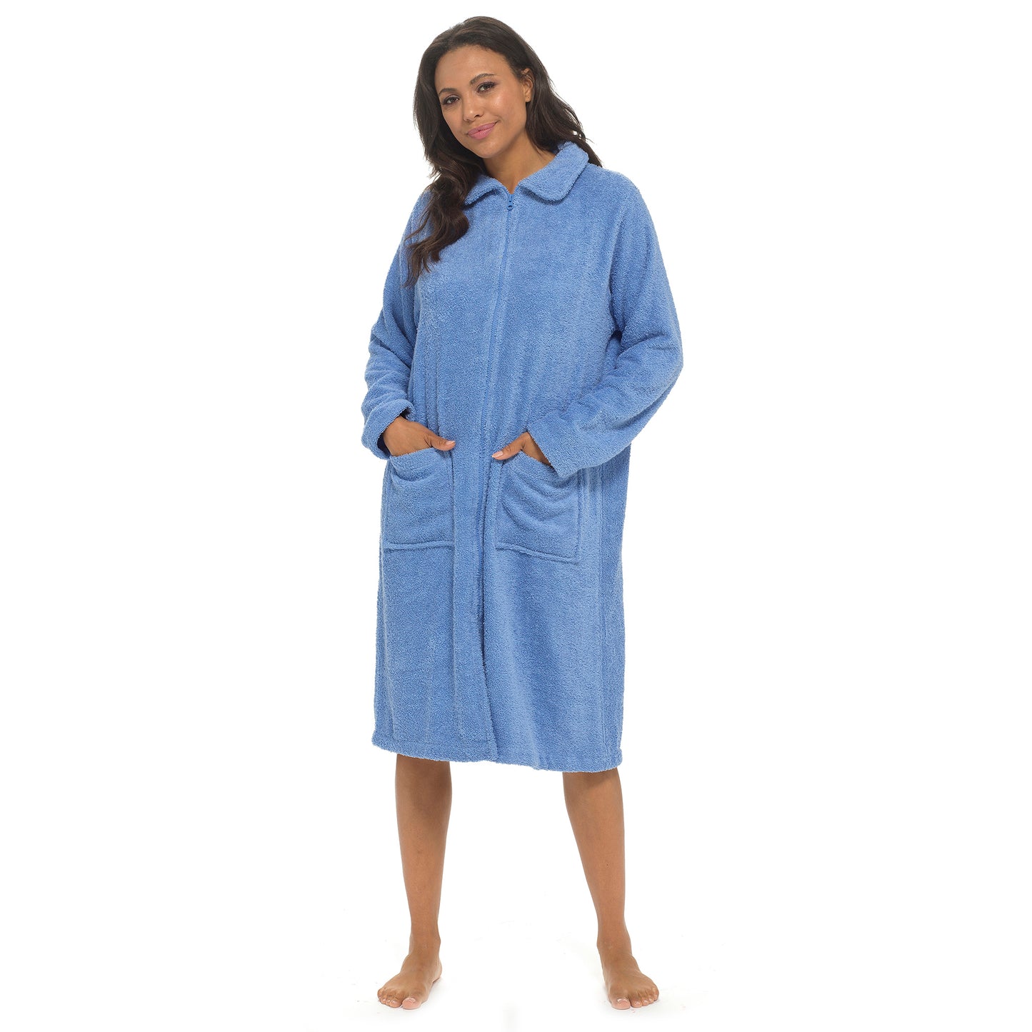 Ladies 100% Cotton Terry Towelling Zip Up Bath Robe Dressing Gown House Coat