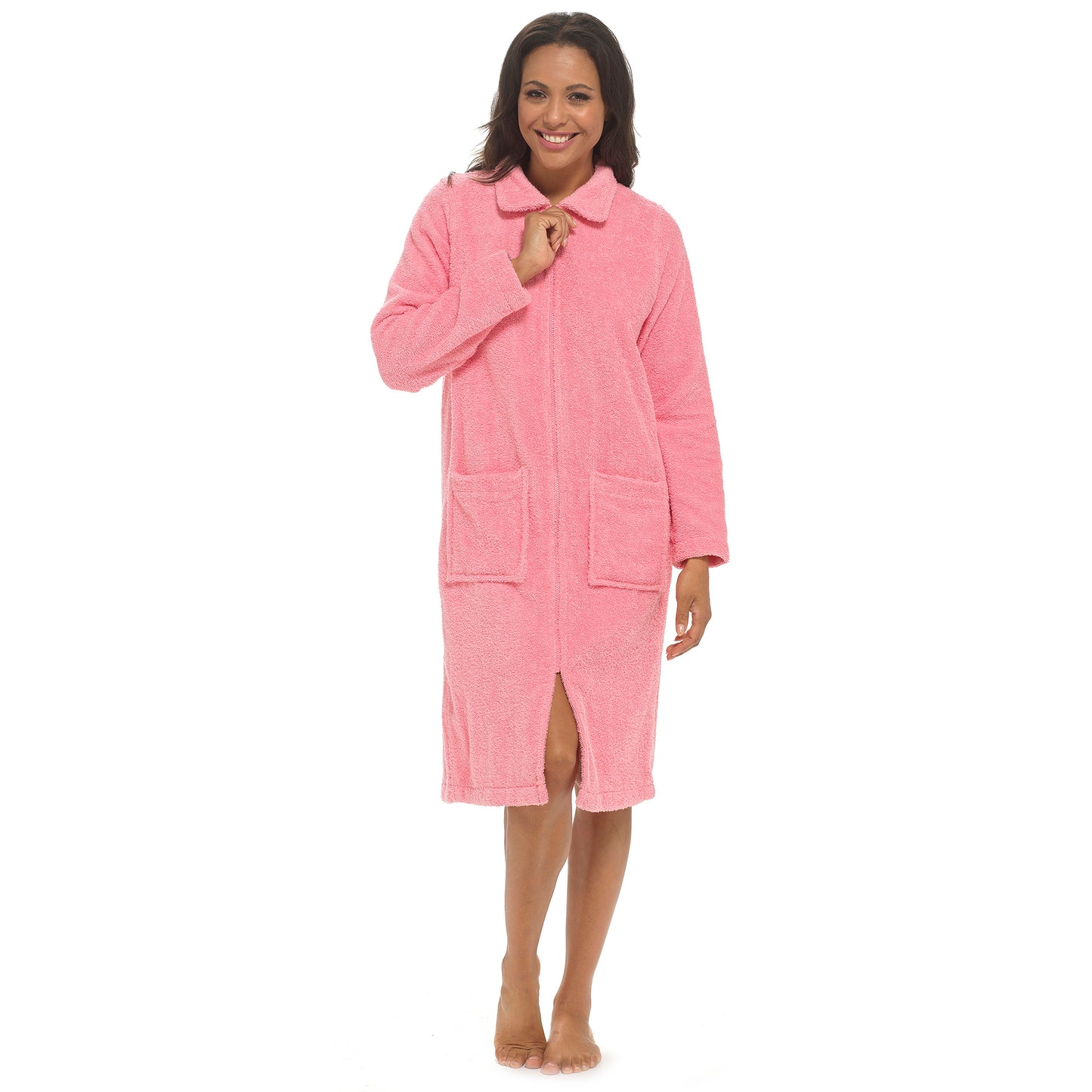 Ladies 100% Cotton Terry Towelling Zip Up Bath Robe Dressing Gown House Coat