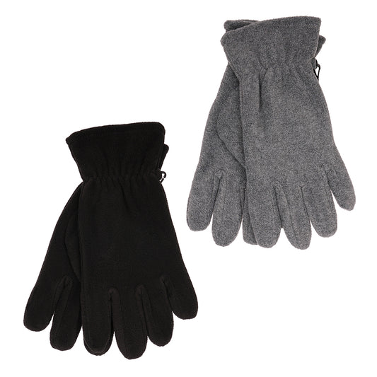 1 Pair Men's Fleece Gloves - One Size Elasticated Wrists Clip Together - Black or Grey
