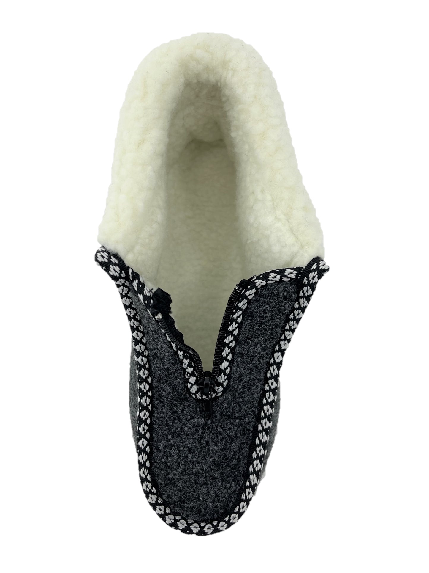 Ladies Grey Zip Up Fleece Lined Bootie Slippers