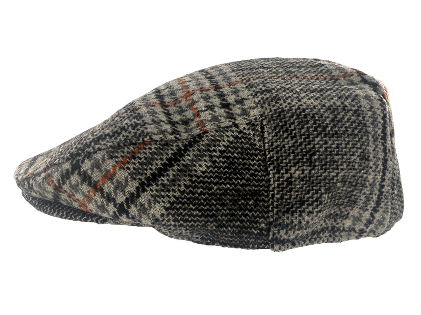 Mens Wool Blend Flat Cap Quilted Lining Winter Hat Brown Checked Grey Sizes M-L