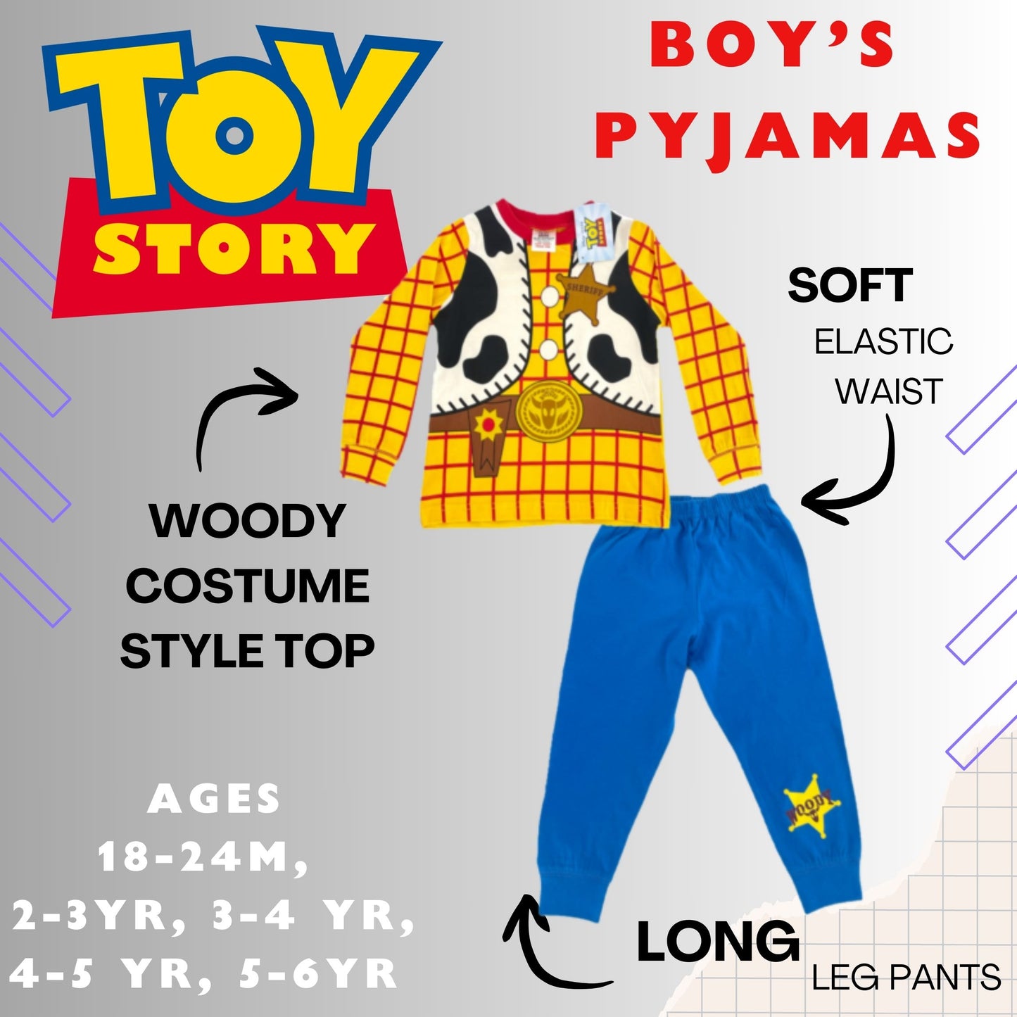 Woody Toy Story Boys Pyjamas Costume Design 18 Months -6 Years, PJ