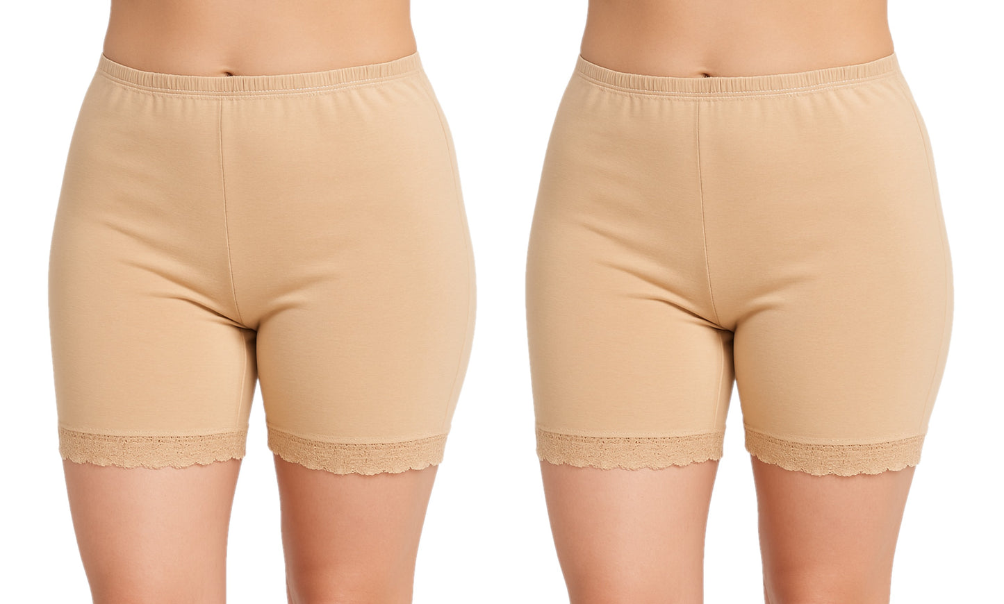Ladies Anti Chafing Shorts 2 Pack Cotton Stretch Lace Trim Under Skirt