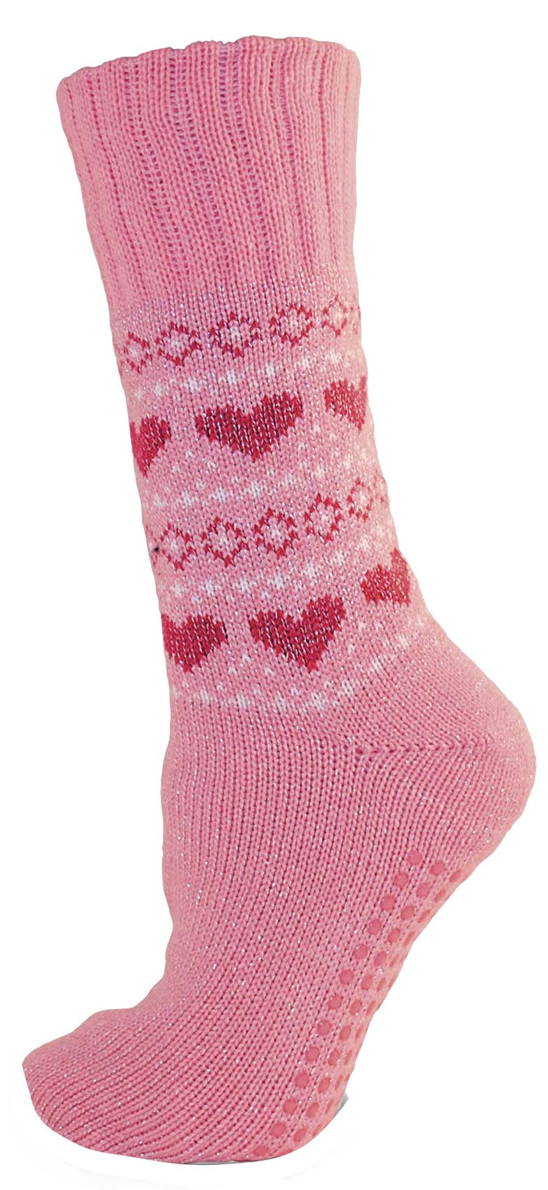 Ladies Heart Patterned Non Skid Slipper Socks Size 4-6