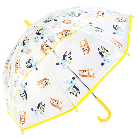 Bluey Kids Dome Umbrella 69cm – Transparent with Bluey & Bingo Print Yellow