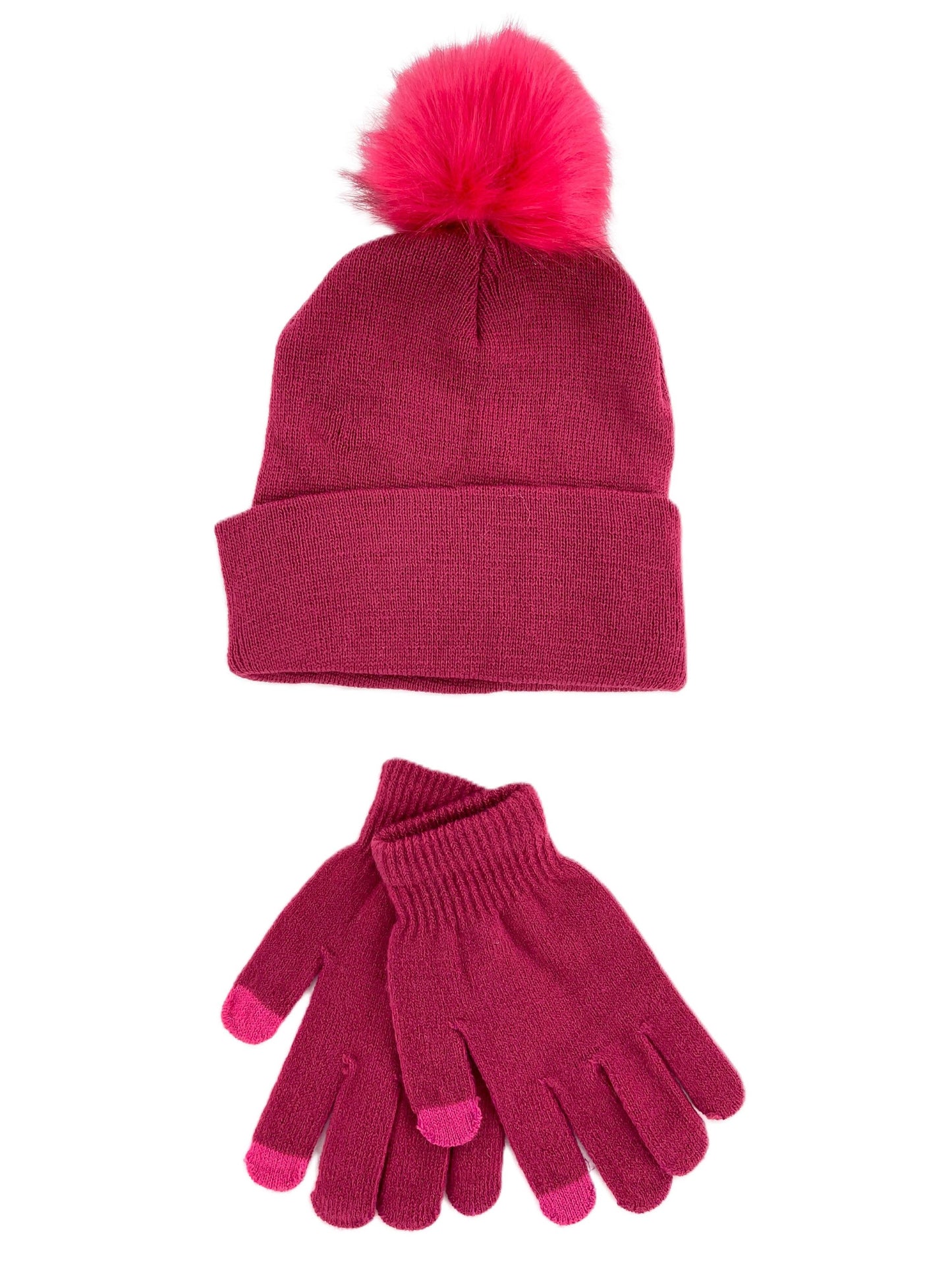 Ladies Pom Pom Hat and Touch Screen Gloves Set