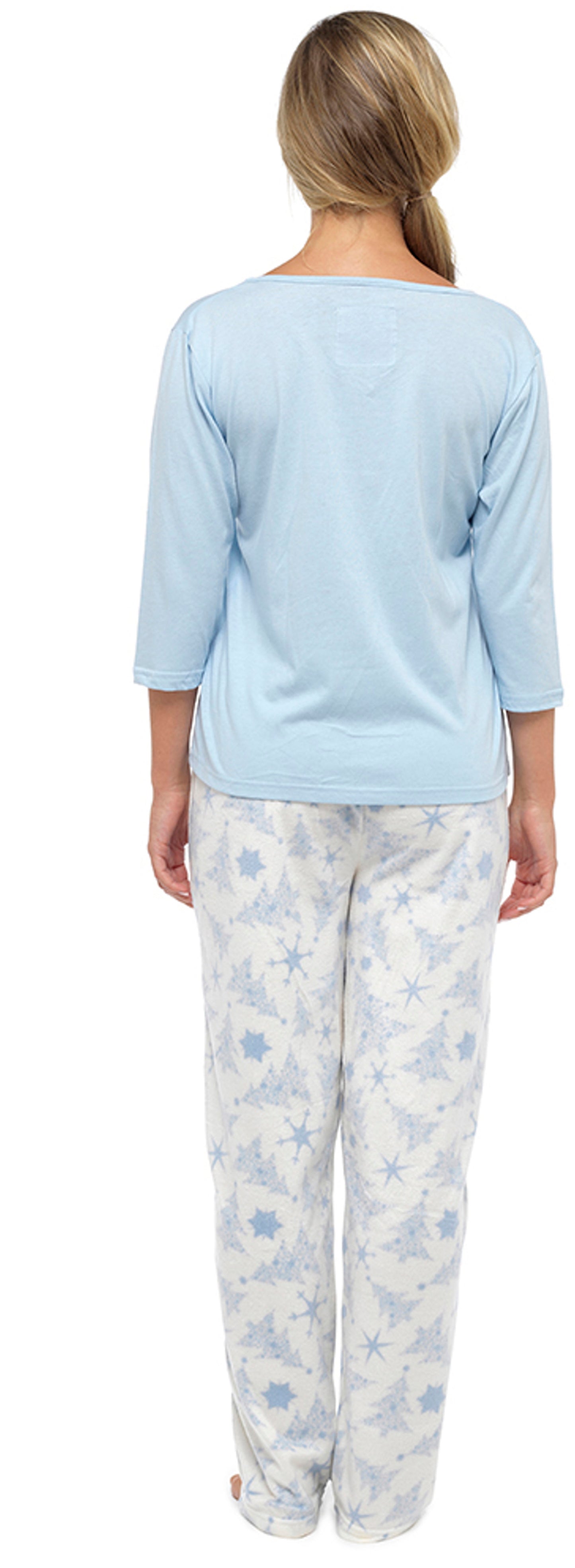 Ladies Christmas Tree Pyjama Set Winter Fleece Pants Cotton Jersey Top Sleepwear