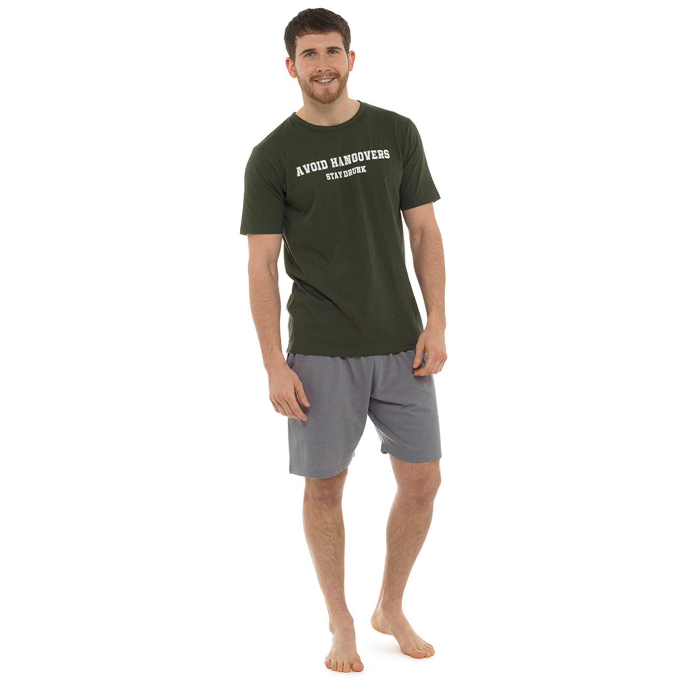 Mens Shortie Pyjamas Cotton Jersey "Avoid Hangovers" Summer Loungewear