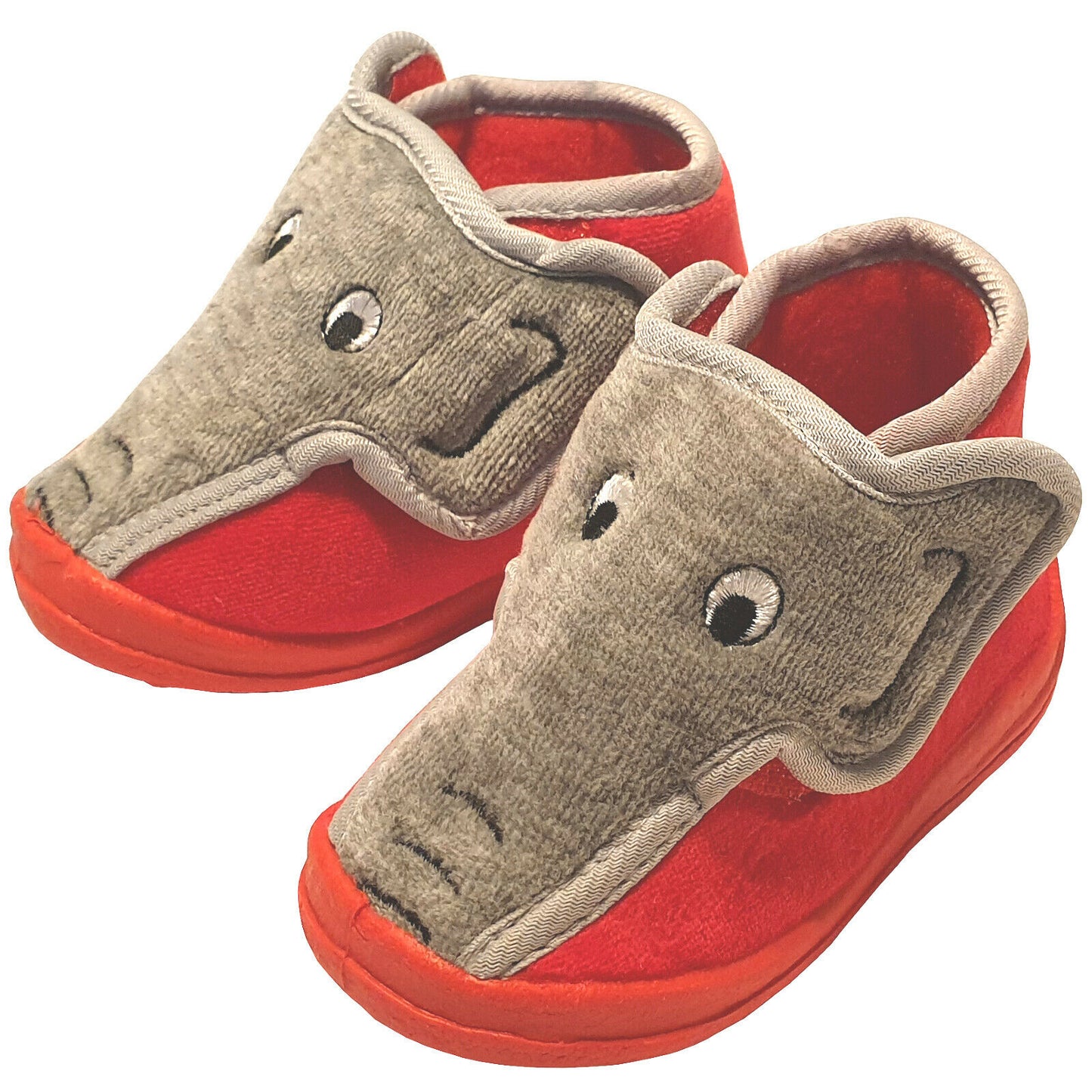 Little Kids Red and Grey Elephant Design Bootie style Slippers