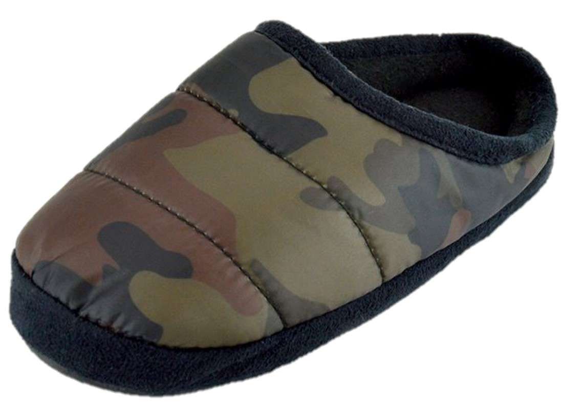 Boys Camo Patterned Quilted Mule Slippers - Brown UK 9-10