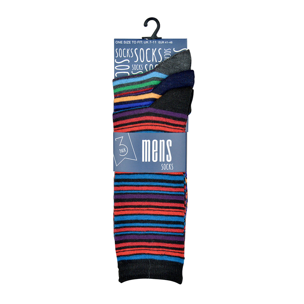 6 Pairs Men's Socks Calf-Length Multicoloured Striped - UK 7-11