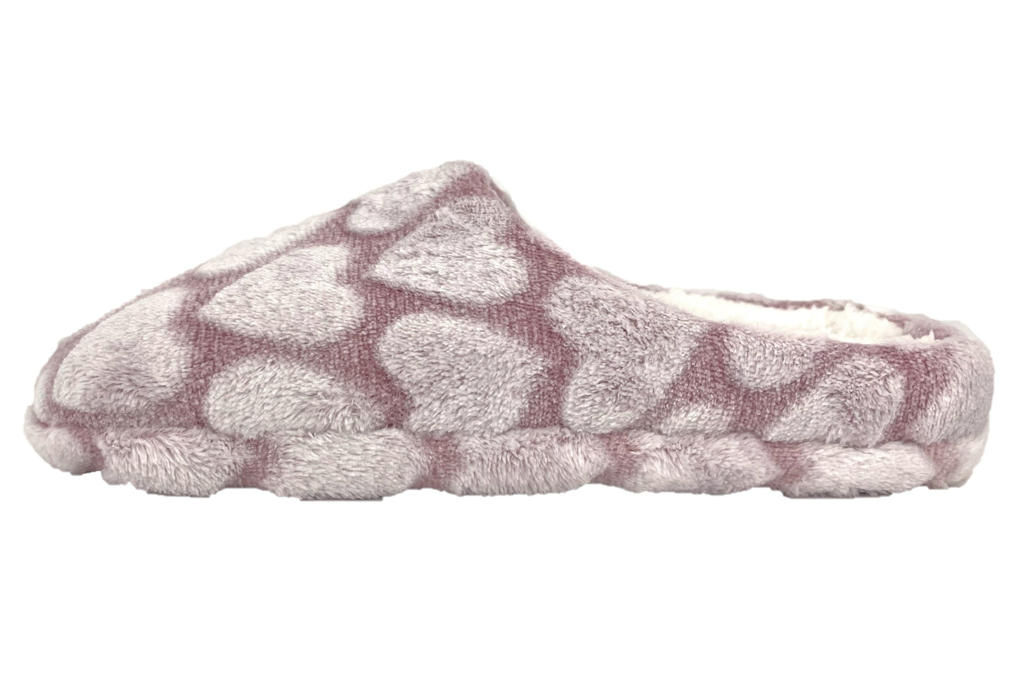 Ladies Pink Love Heart Plush Mule Slippers