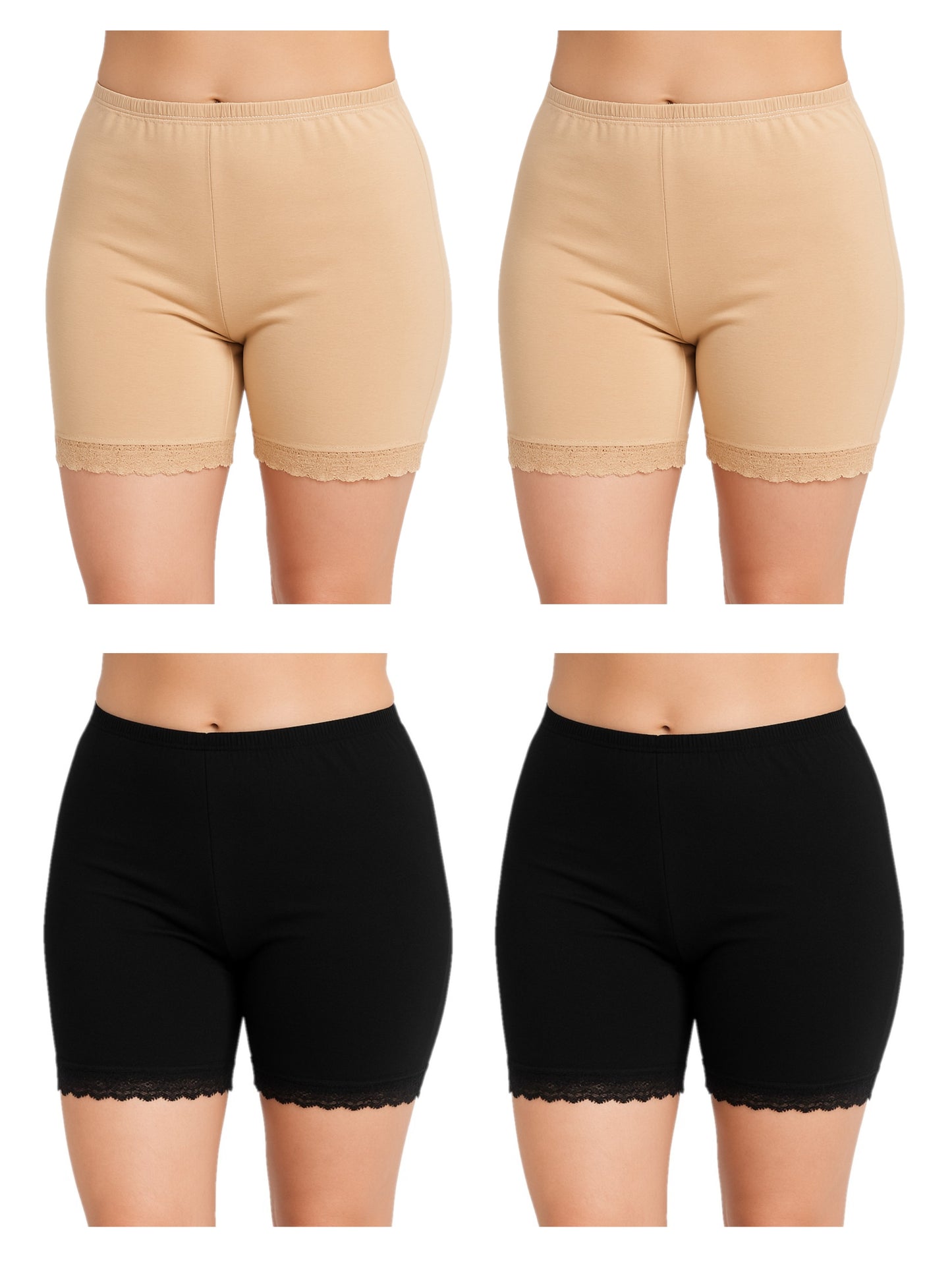Ladies Anti Chafing Shorts 2 Pack Cotton Stretch Lace Trim Under Skirt