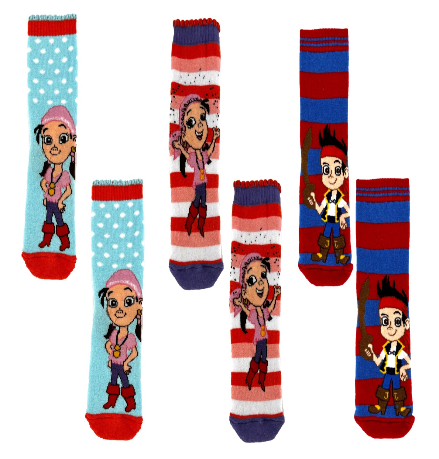 Disney Girl's 6 pack Non Skid Slipper Socks Jake and the Neverland Pirates