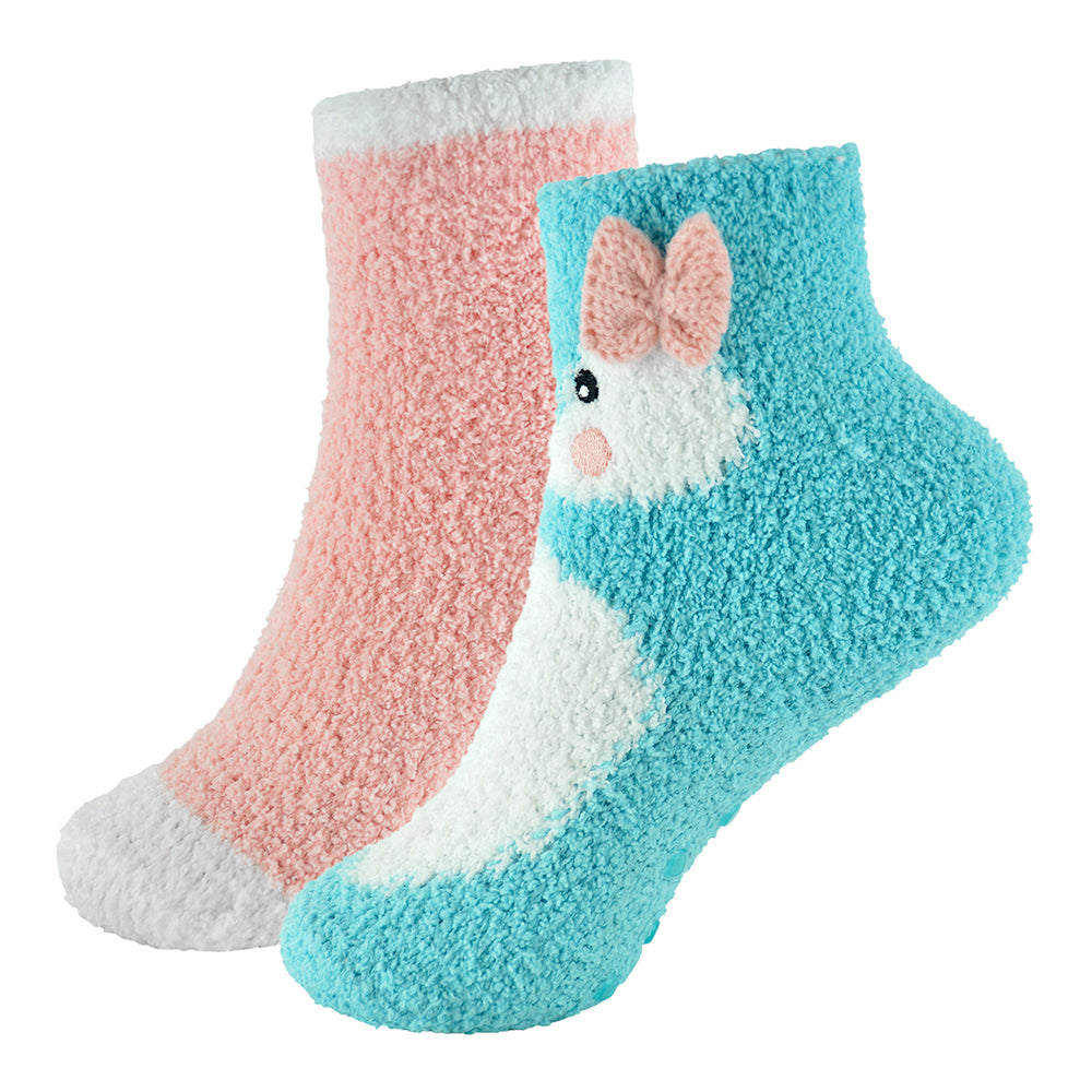 Girls 4-Pack Non-Skid Slipper Socks, Cosy Fuzzy Socks with Cute Animal Designs