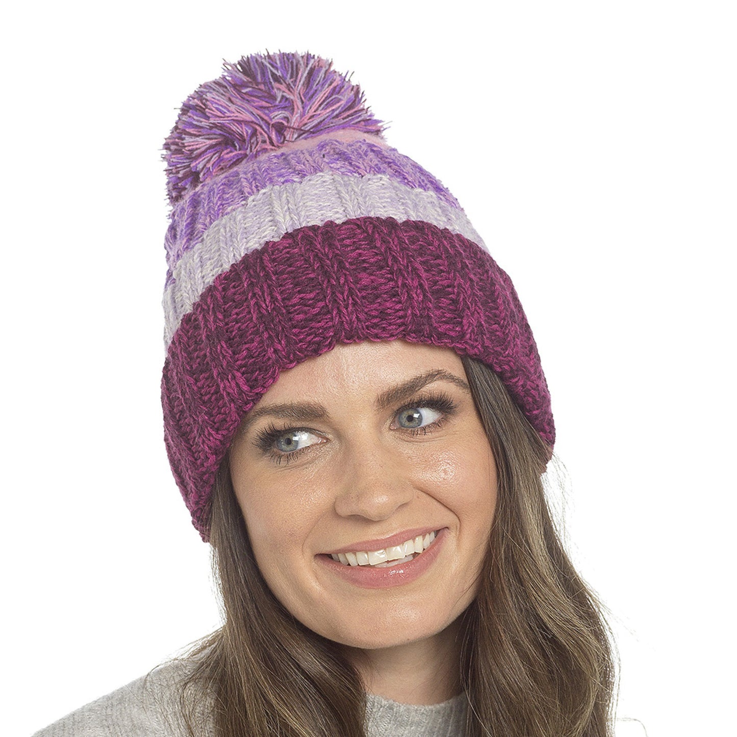 Ladies Fleece Lined Beanie Pom Pom Warm Knitted Winter Sherpa Cosy Hat