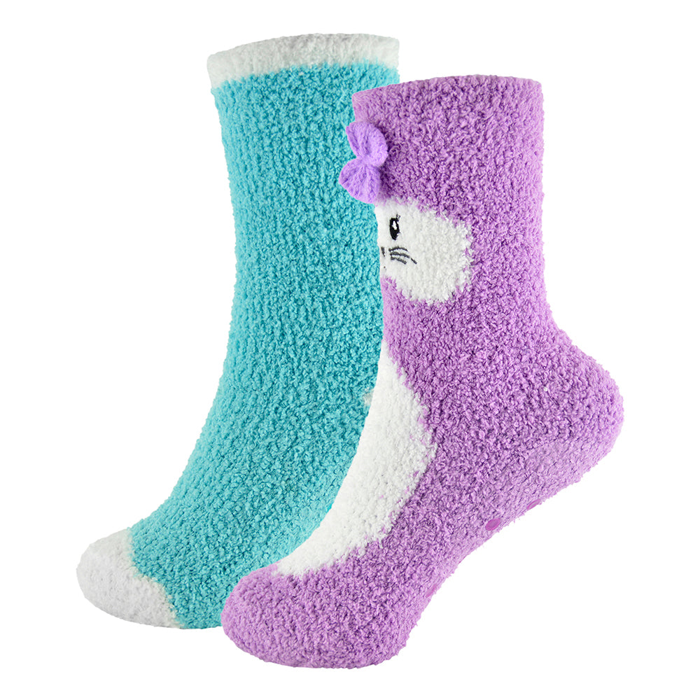 Girls 4-Pack Non-Skid Slipper Socks, Cosy Fuzzy Socks with Cute Animal Designs