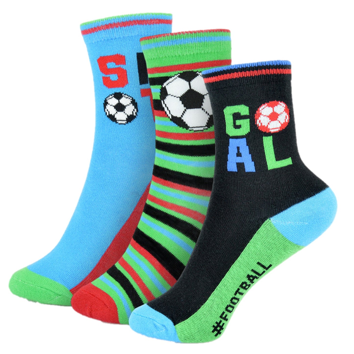 Boys Football Patterned Cotton-Rich Multicoloured Ankle Socks - 6 Pairs