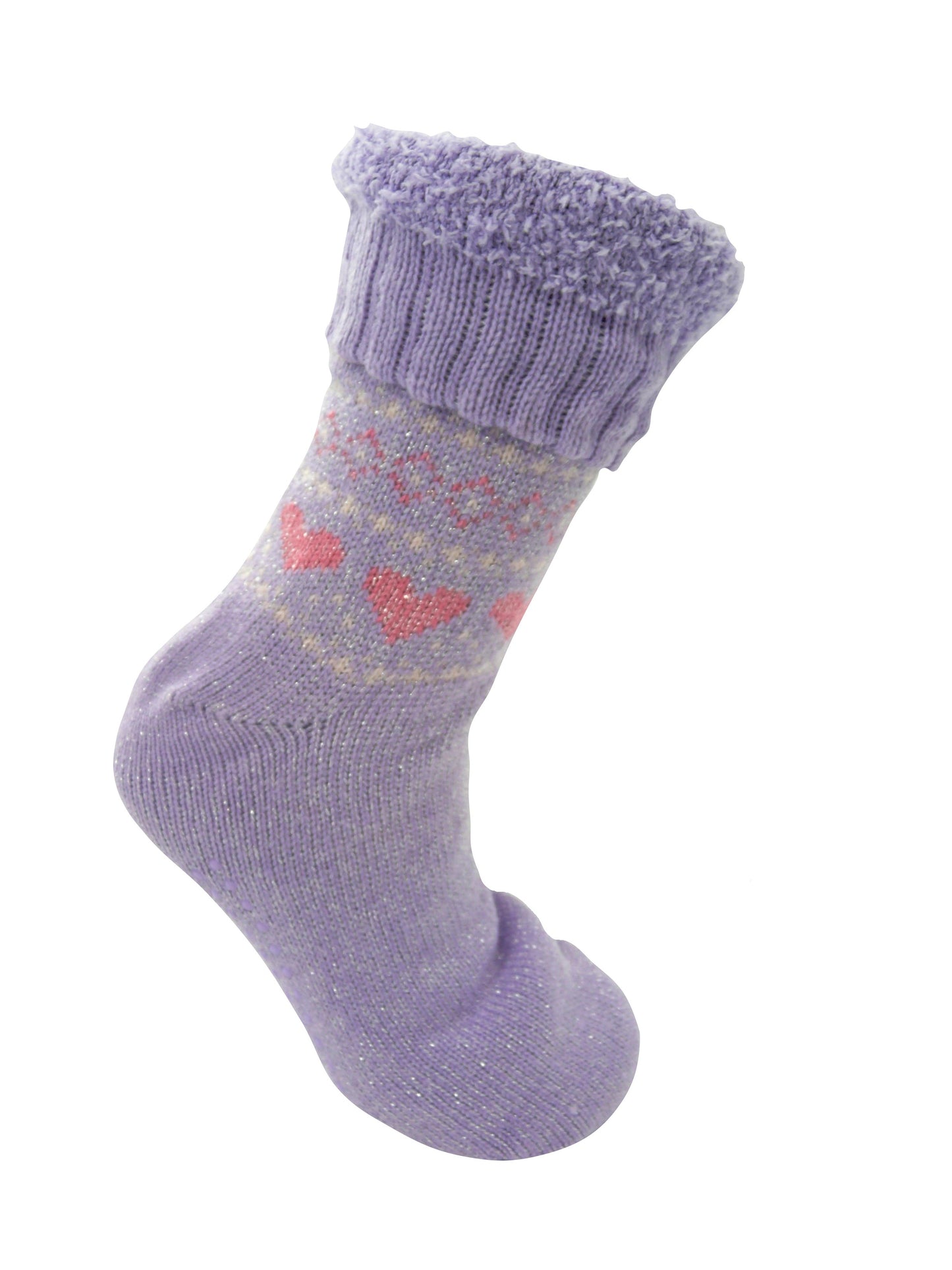 Ladies Heart Patterned Non Skid Slipper Socks Size 4-6