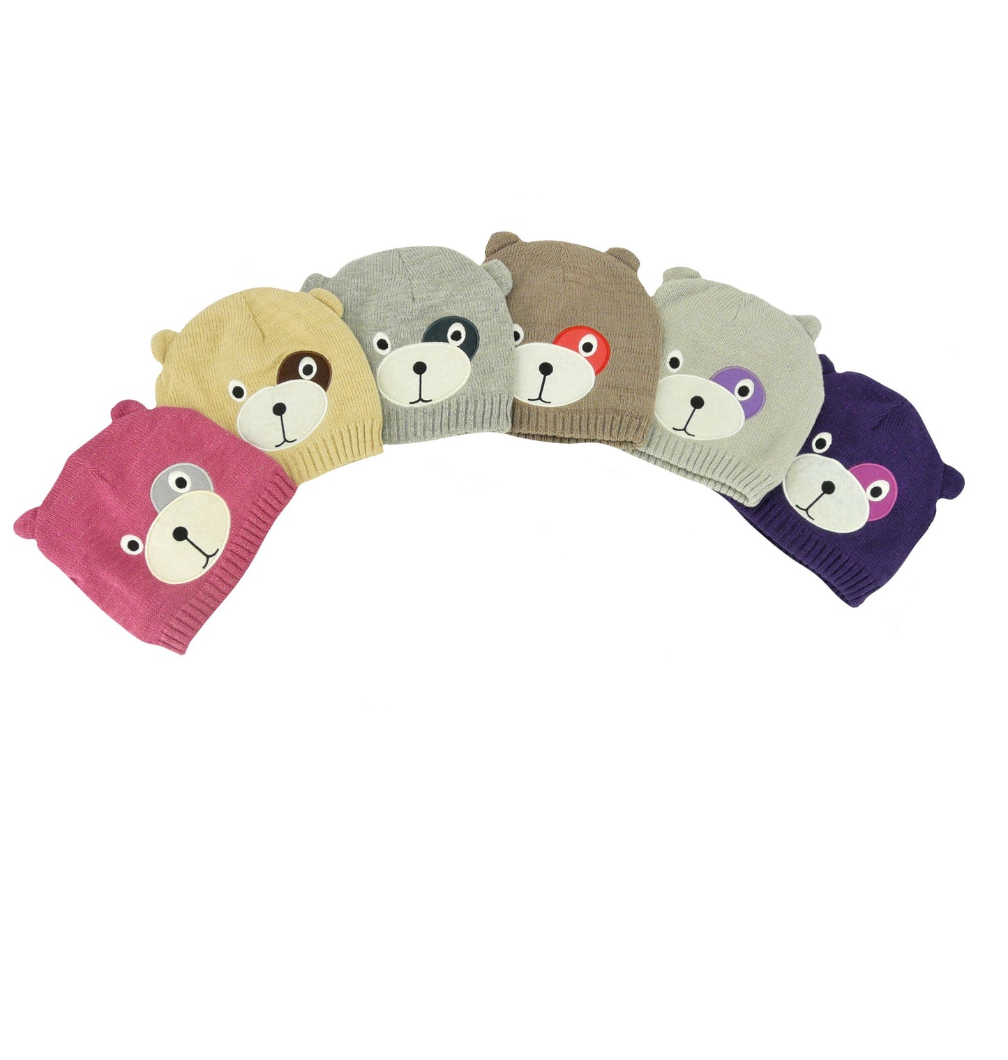 Girls Beanie Hat Teddy Bear Face Knitted Winter Different Colours