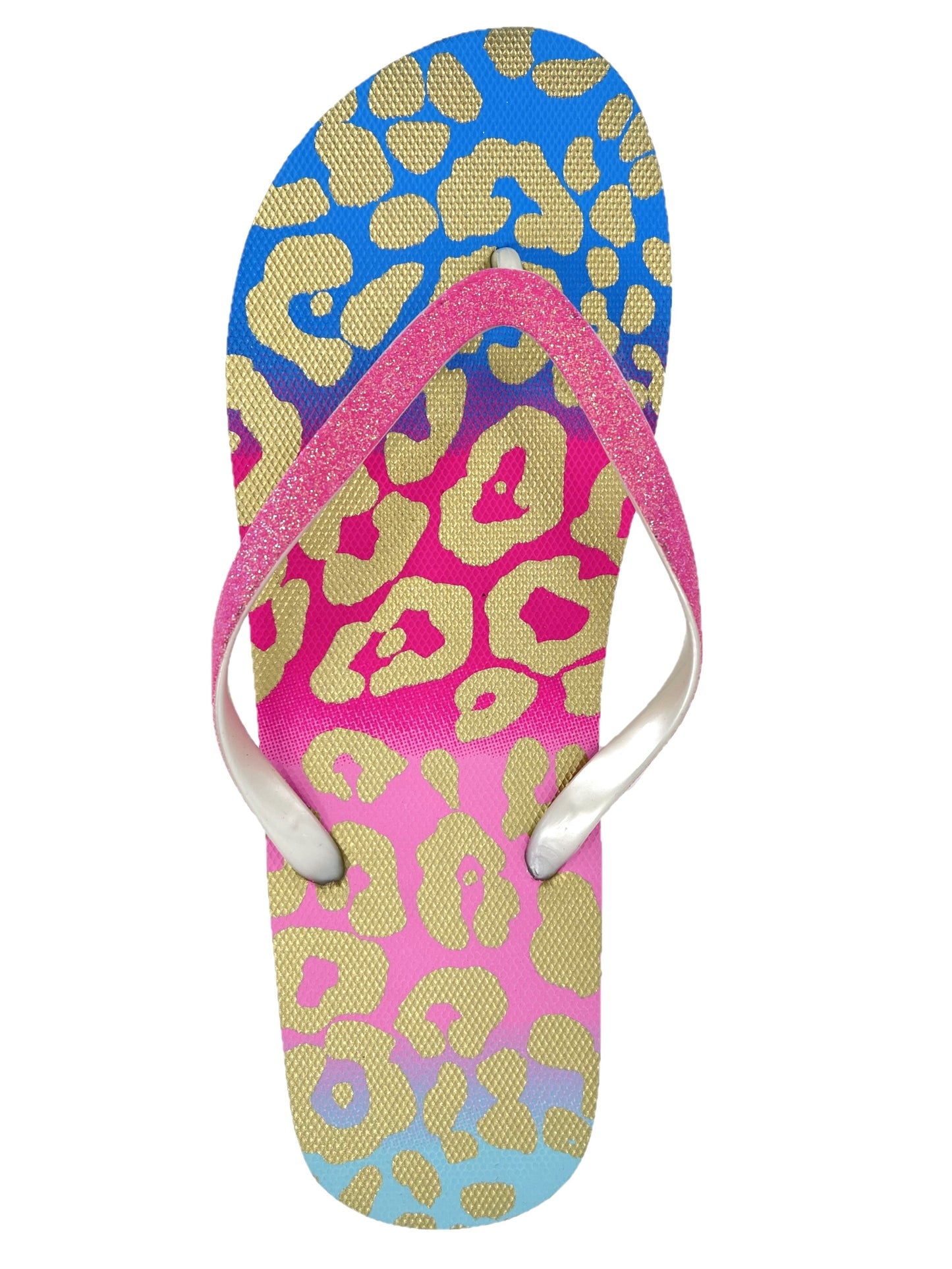 Ladies Leopard Print Glittery Strap Summer Flip Flops Beach Sandals with Diamantes